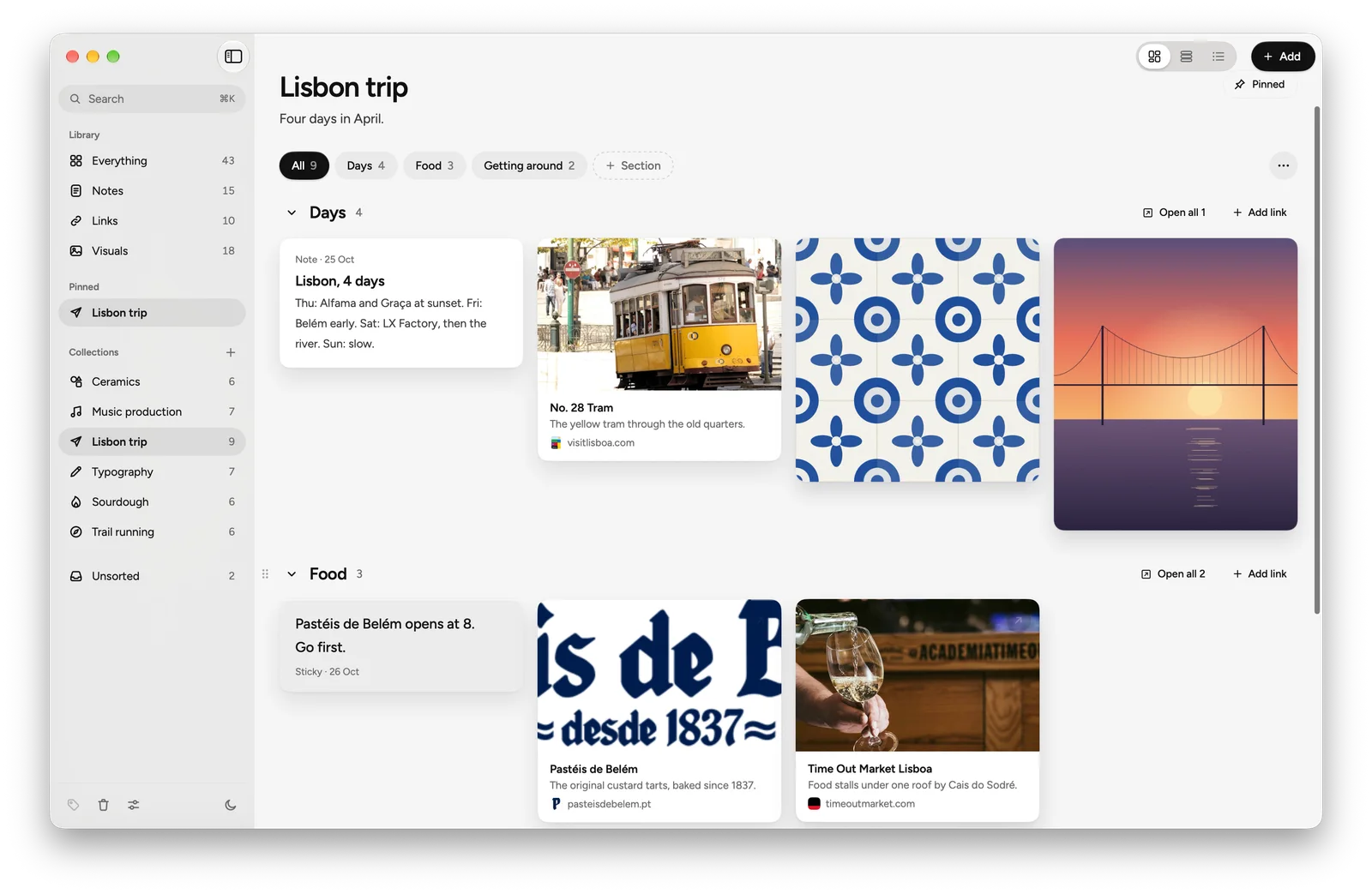Olio for Mac: A collection with sections: Lisbon trip