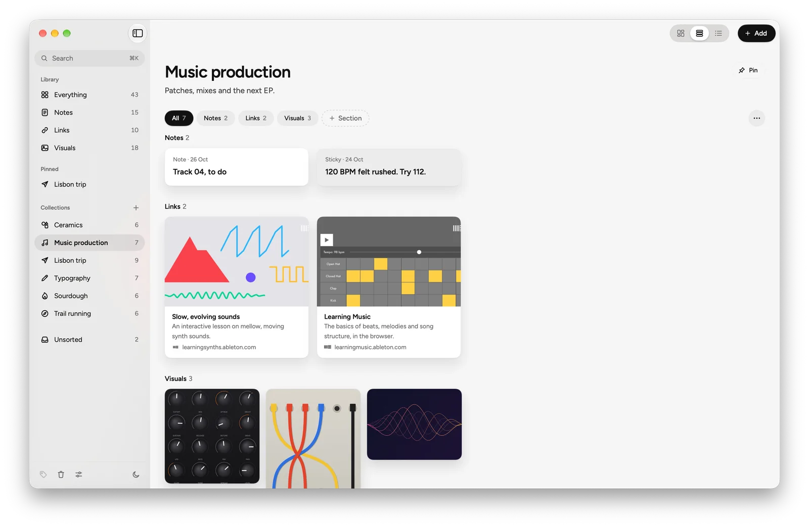 Olio for Mac: Grouped by kind: Music production
