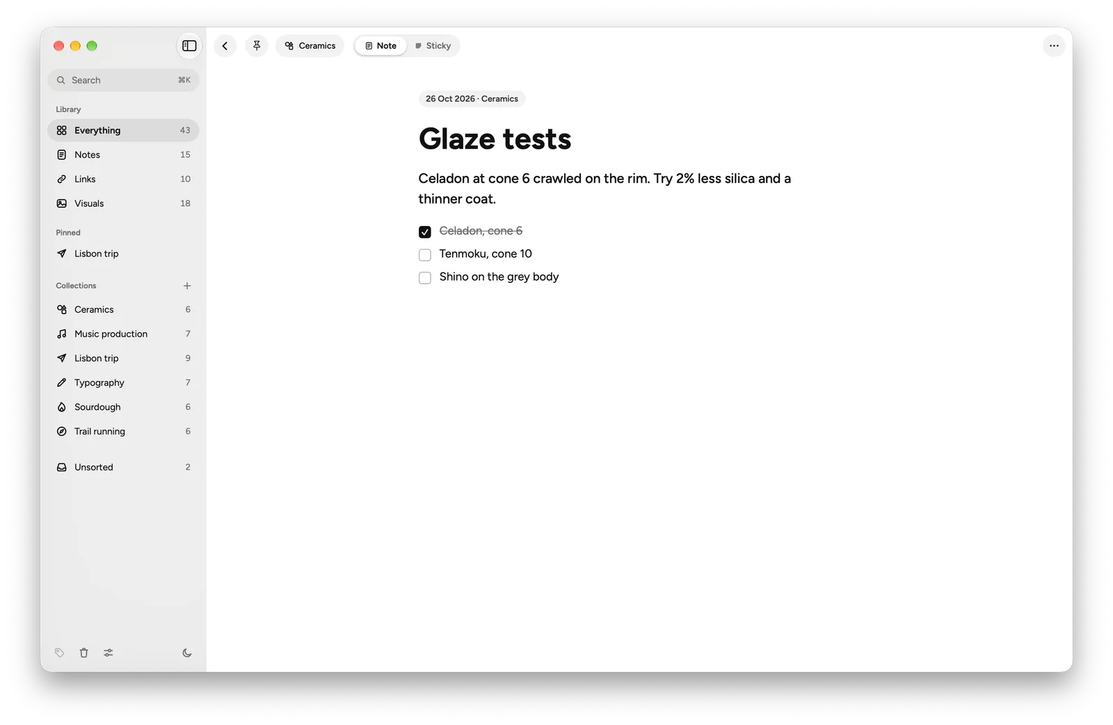 Olio for Mac: A note in the editor