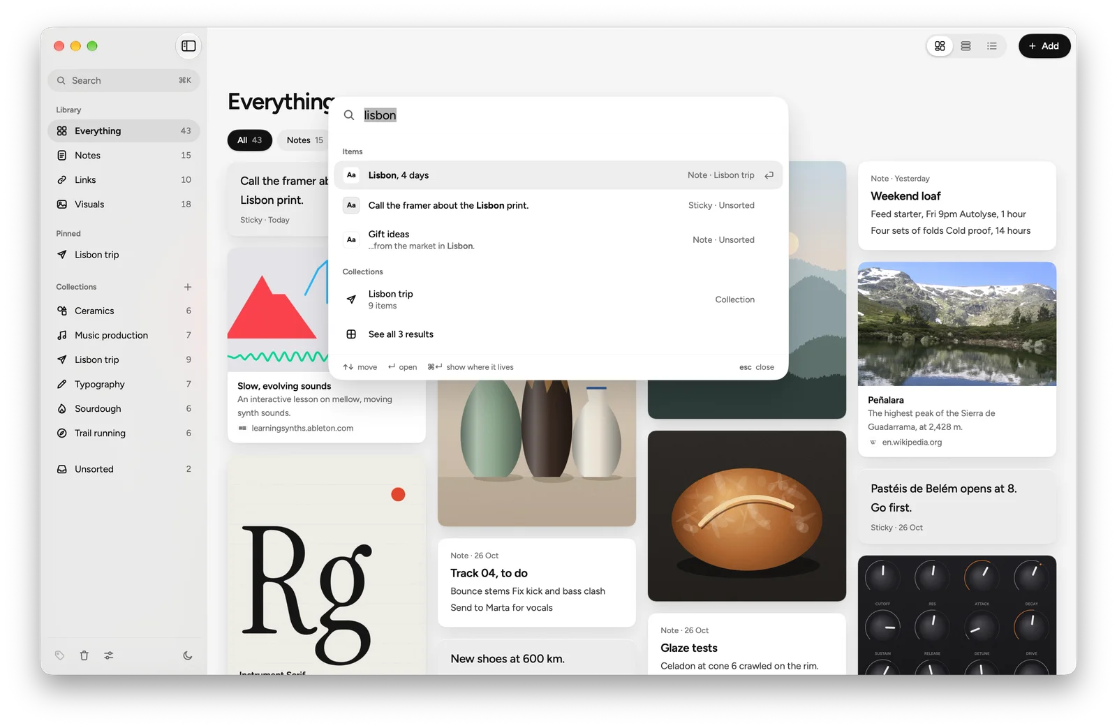 Olio for Mac: ⌘K finds anything
